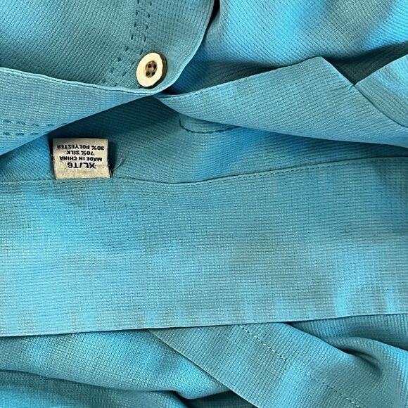 Tommy Bahama short sleeve button down turquoise men's XL silk blend lightweight - Picture 13 of 14